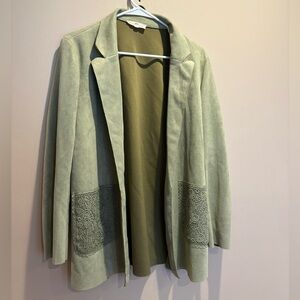 Solitaire Light Green Women's Blazer Jacket with Embroidered Pockets